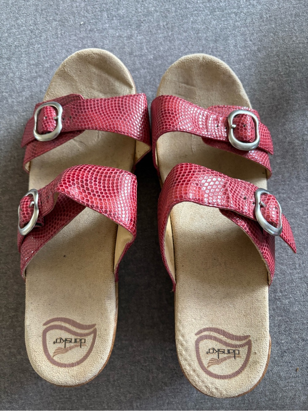 Dansko Red Double-Buckle Slide Sandals